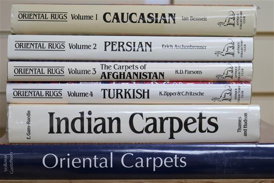 A quantity of six reference book relating to rugs and carpet, including Oriental Rugs, Vols 1-4